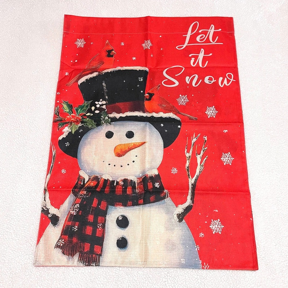 Let it Snow Snowman Cardinal Large Garden Flag Red Buffalo Plaid Winter 28x40 in